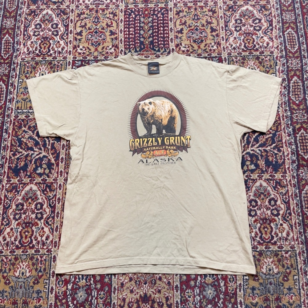 VTG 90s 00s Prairie Mountain Grizzly Grunt Ale‎ T Shirt Men's XL Sage Green Bear